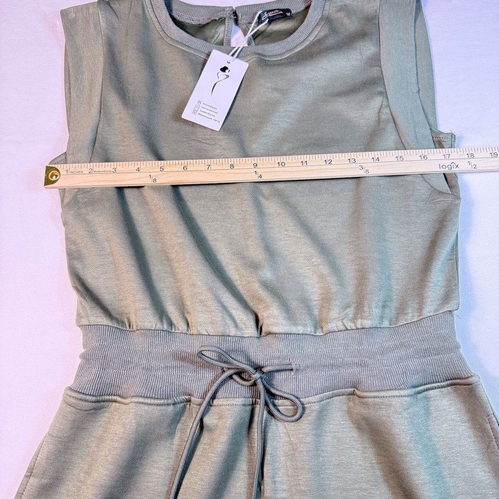 Sleeveless Olive Green Drawstring Romper - Picture 6 of 9